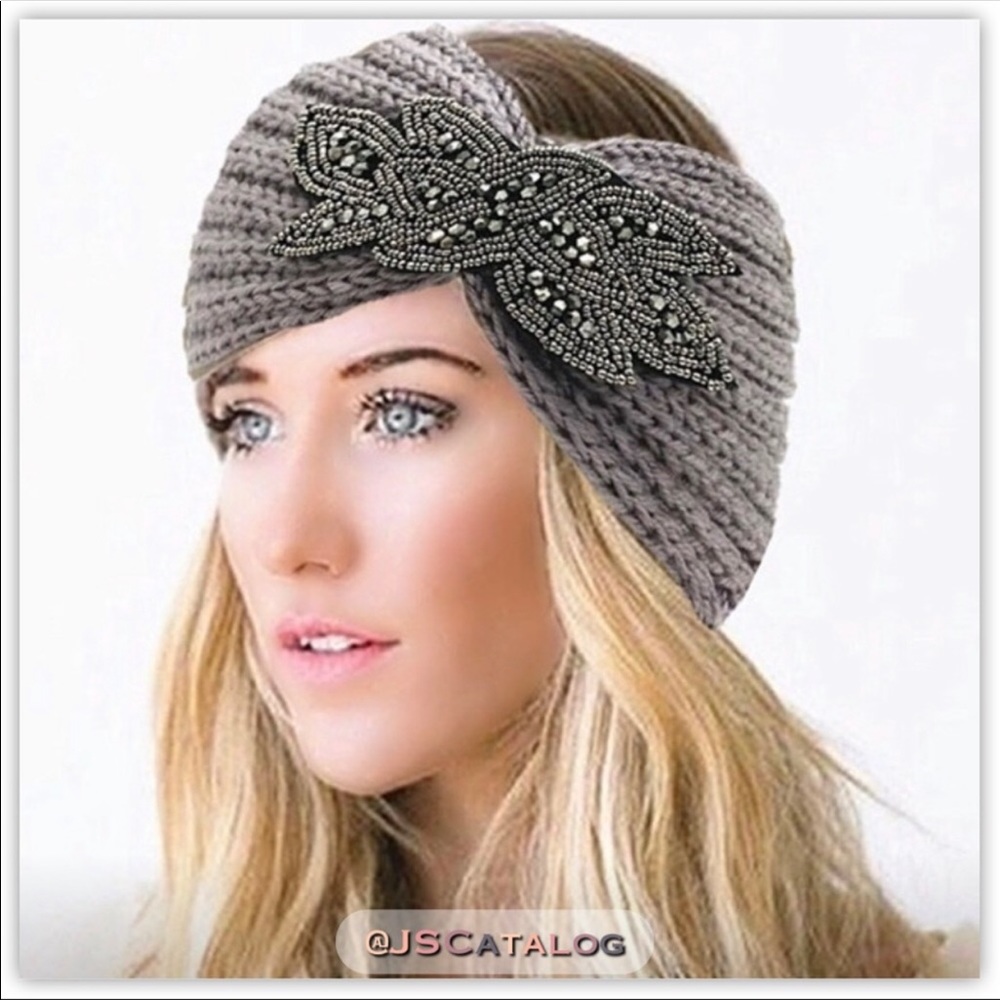 WIDE BEADED WINTER WOOL BLEND KNIT HEADBAND IVORY CREAM NEW IN PACKAGE - Picture 2 of 5